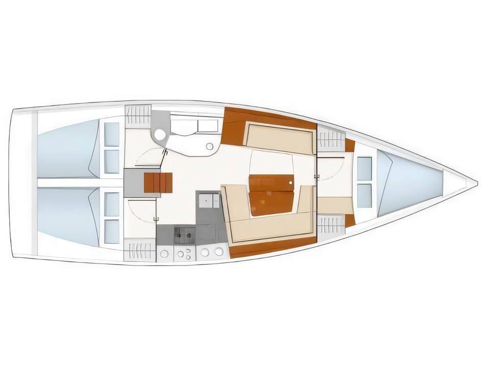 Layout of Hanse 385 sail boat with 3 cabins Croatia yacht charter