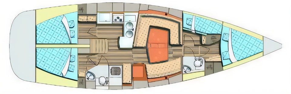 Layout of Elan 434 Impression sail boat with 4 cabins Croatia yacht charter