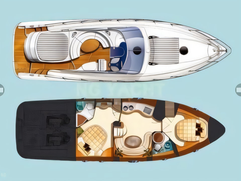 Layout of Atlantis 47 motor boat with 2 cabins Croatia yacht charter