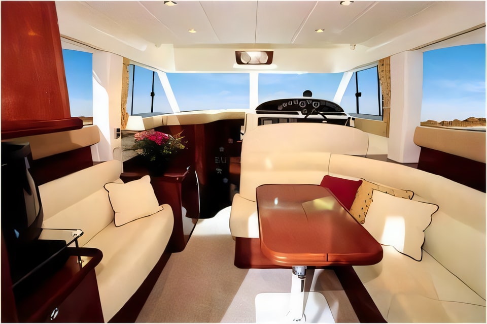 Interior of Prestige 36 Fly motor boat with 2 cabins Croatia yacht charter