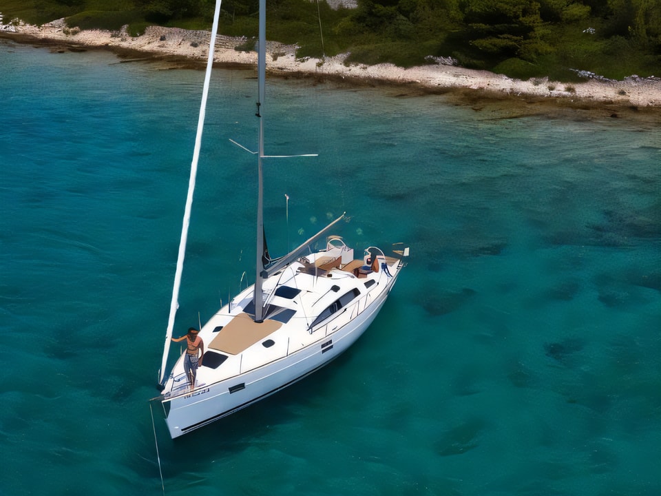 Exterior overview of Elan Impression 45.1 sail boat for charter from SCT Marina Trogir in the Split sailing area Croatia