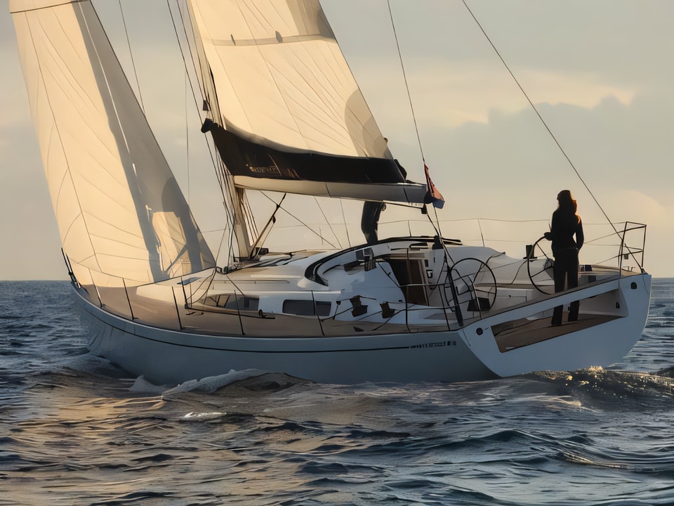 Exterior overview of Salona 44 sail boat for charter from Primosten Marina Kremik in the Sibenik sailing area Croatia