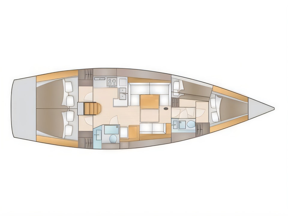 Layout of Salona 44 sail boat with 4 cabins Croatia yacht charter