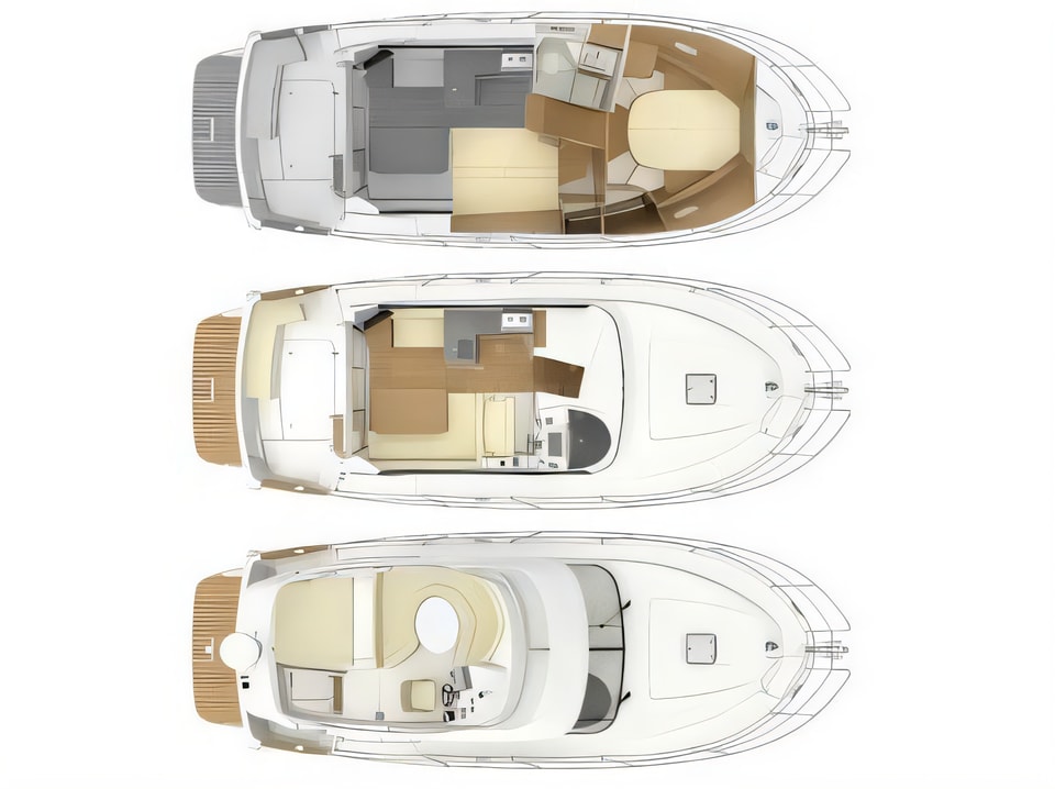 Layout of Antares 36 motor boat with 2 cabins Croatia yacht charter