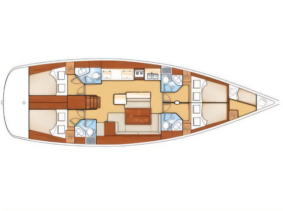 Layout of Oceanis 50 Family- 4+1 cab. sail boat with 5 cabins Croatia yacht charter