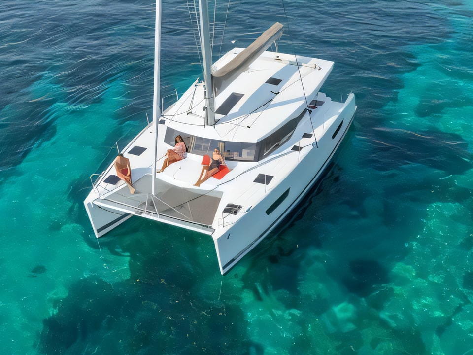 Exterior overview of Fountaine Pajot Lucia 40 catamaran for charter from Pirovac in the Sibenik sailing area Croatia