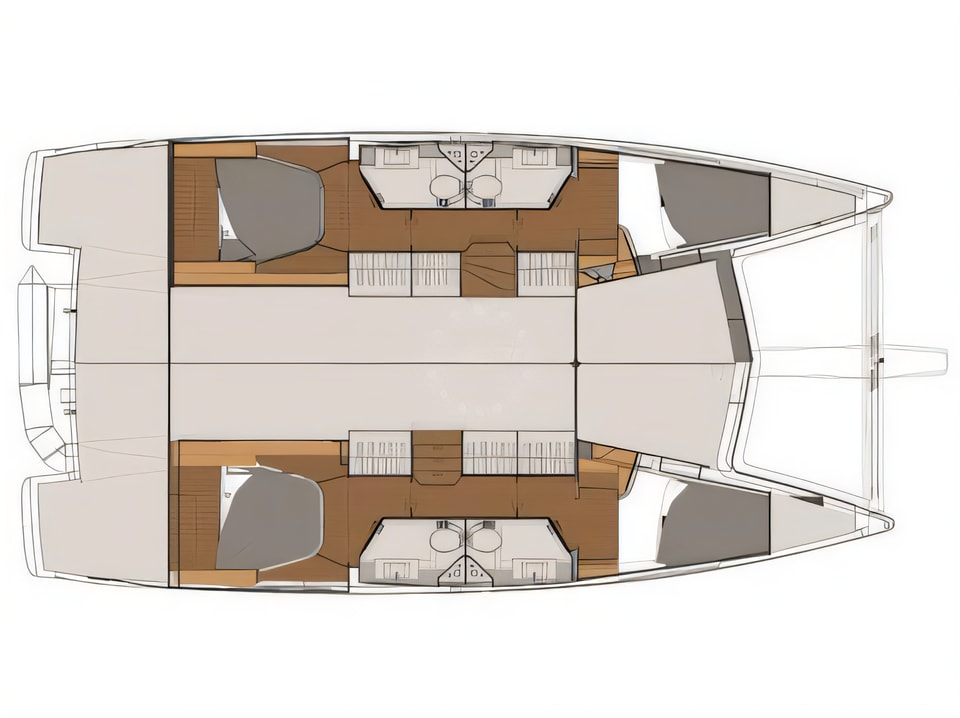 Layout of Fountaine Pajot Lucia 40 catamaran with 4 cabins Croatia yacht charter