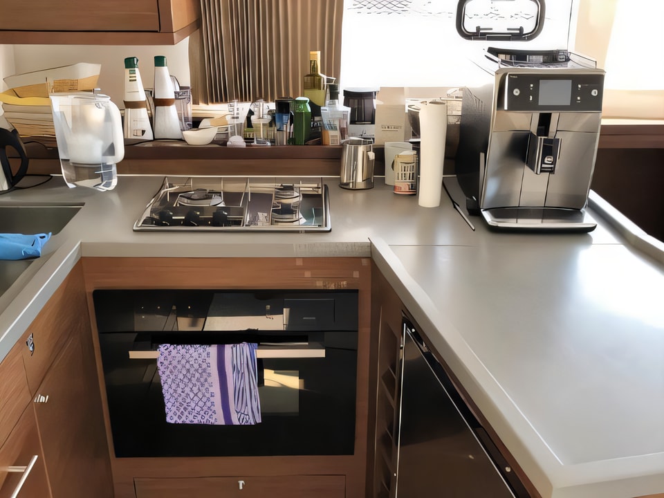 Interior of Lagoon 450 Sport Luxury (equipped with A / C, radar, sonar, solar, el. toilets, el. winch, generator, dishwasher etc.) catamaran with 6 cabins Croatia yacht charter