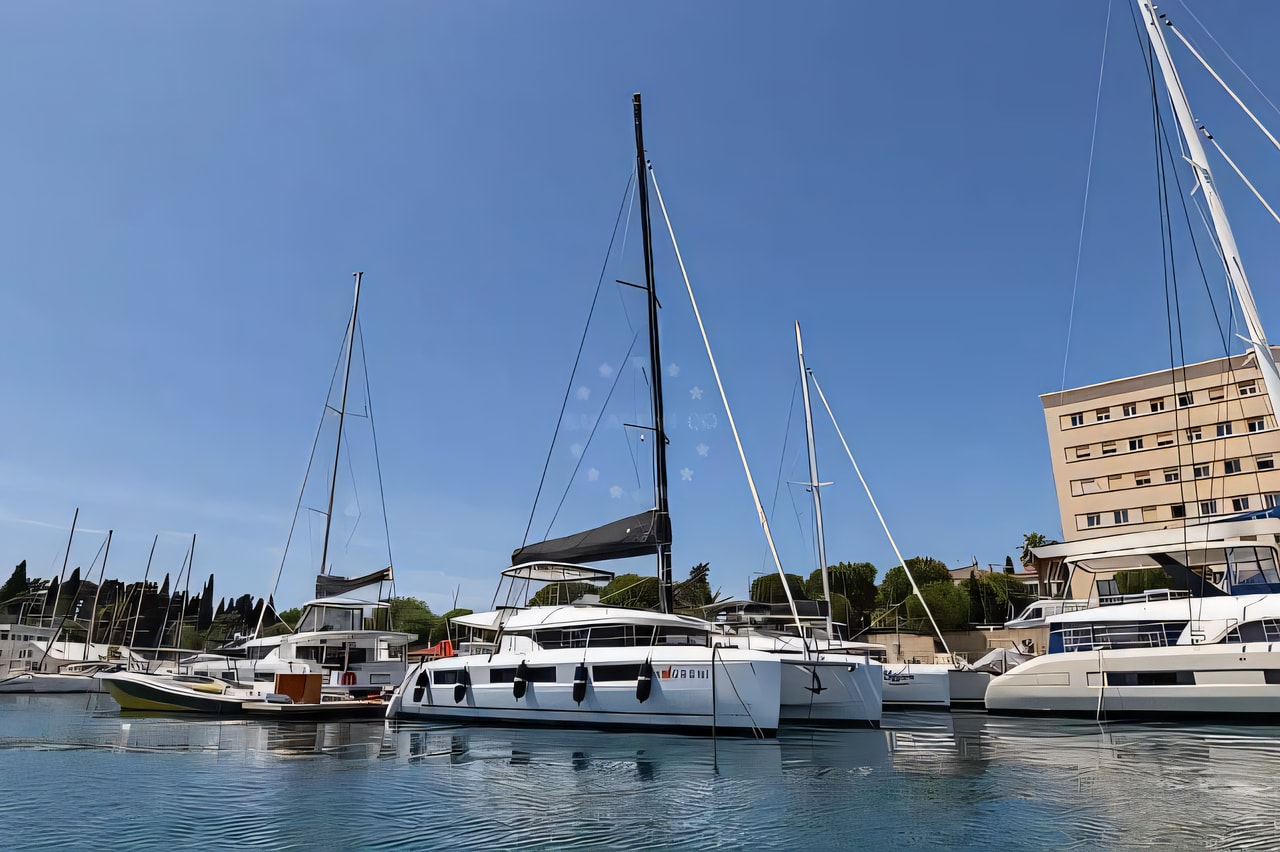 Exterior overview of Lagoon 51 NEW catamaran for charter from Rogoznica Marina Frapa in the Sibenik sailing area Croatia