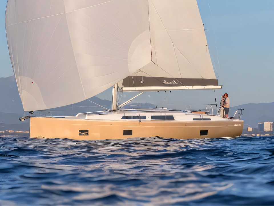 Exterior overview of Hanse 418 sail boat for charter from Rogoznica Marina Frapa in the Sibenik sailing area Croatia