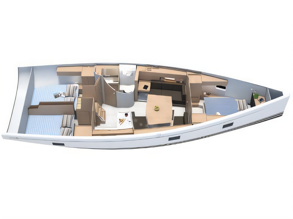 Layout of Hanse 418 sail boat with 3 cabins Croatia yacht charter