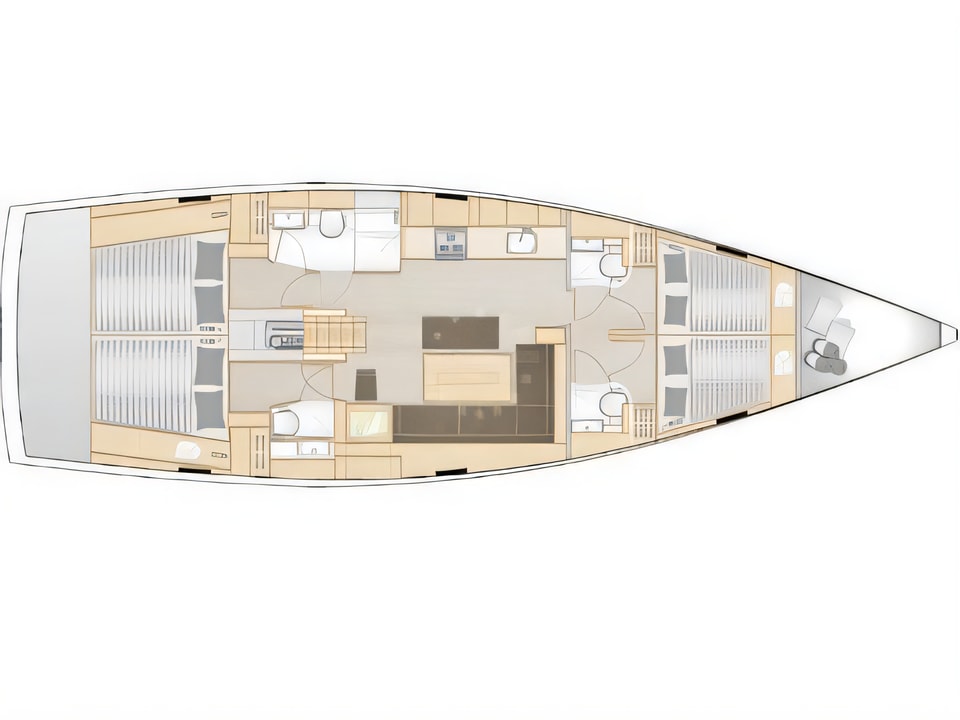Layout of Hanse 508 sail boat with 4 cabins Croatia yacht charter