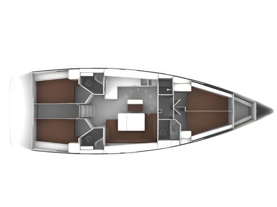 Layout of Bavaria Cruiser 46. sail boat with 4 cabins Croatia yacht charter
