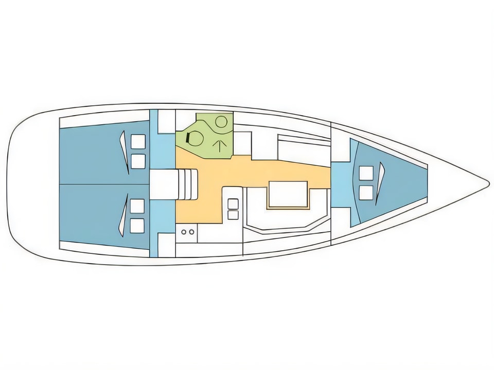 Layout of Sun Odyssey 389 sail boat with 3 cabins Croatia yacht charter