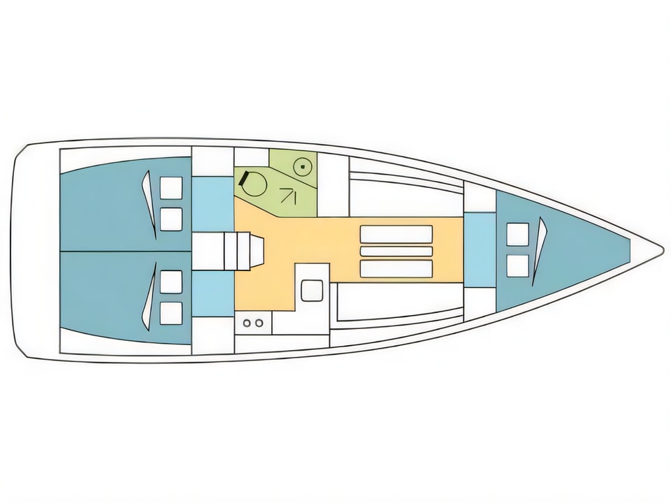 Layout of Sun Odyssey 349 sail boat with 3 cabins Croatia yacht charter