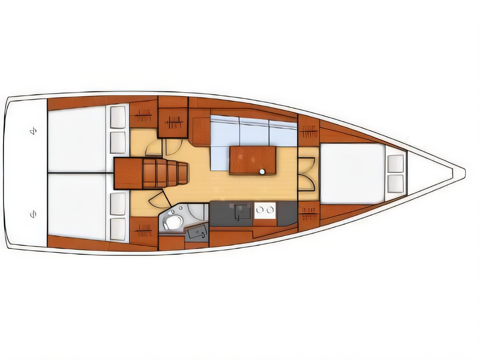Layout of Oceanis 38.1 sail boat with 3 cabins Croatia yacht charter