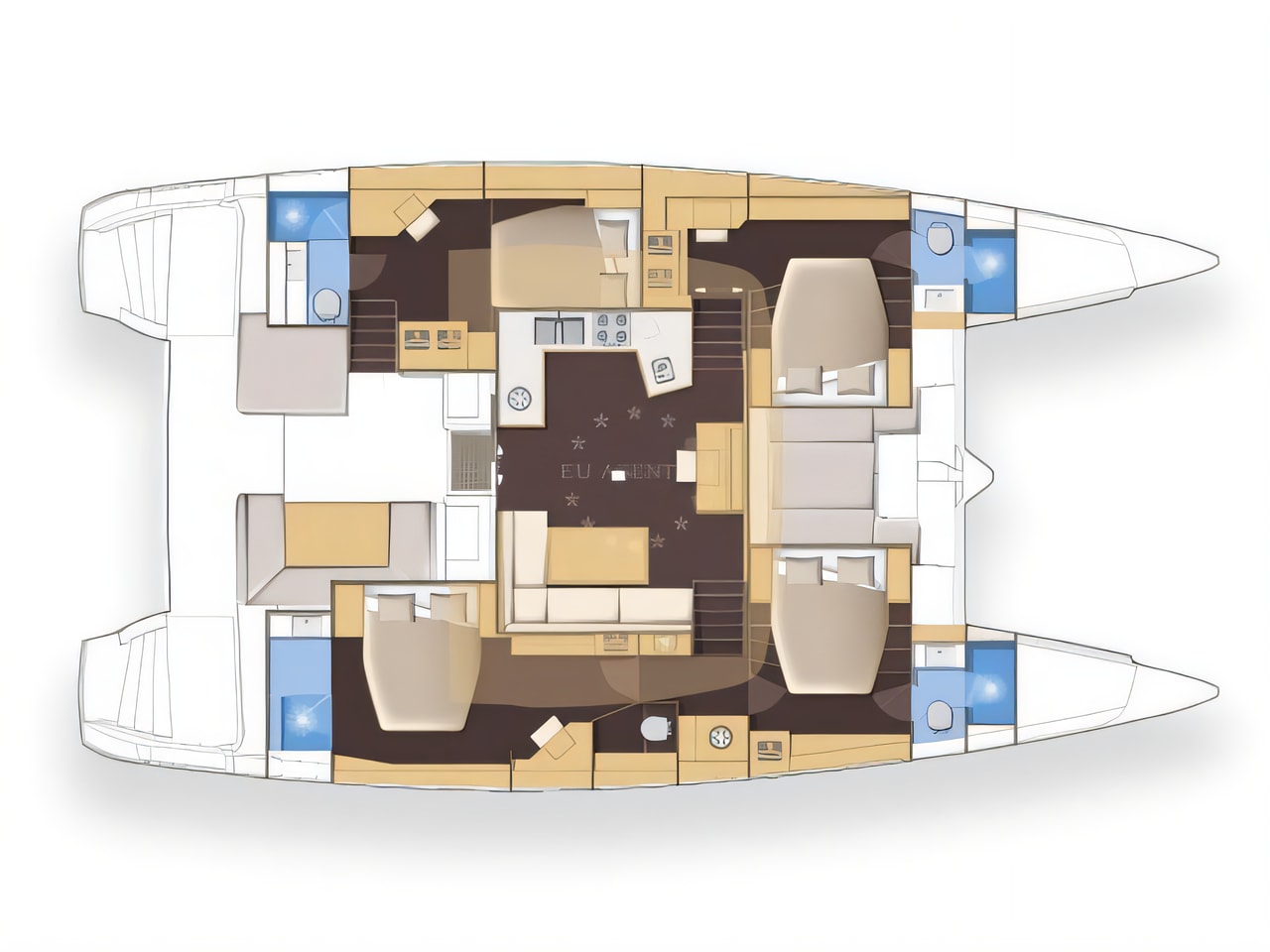 Interior of Lagoon 52F catamaran with 5 cabins Croatia yacht charter