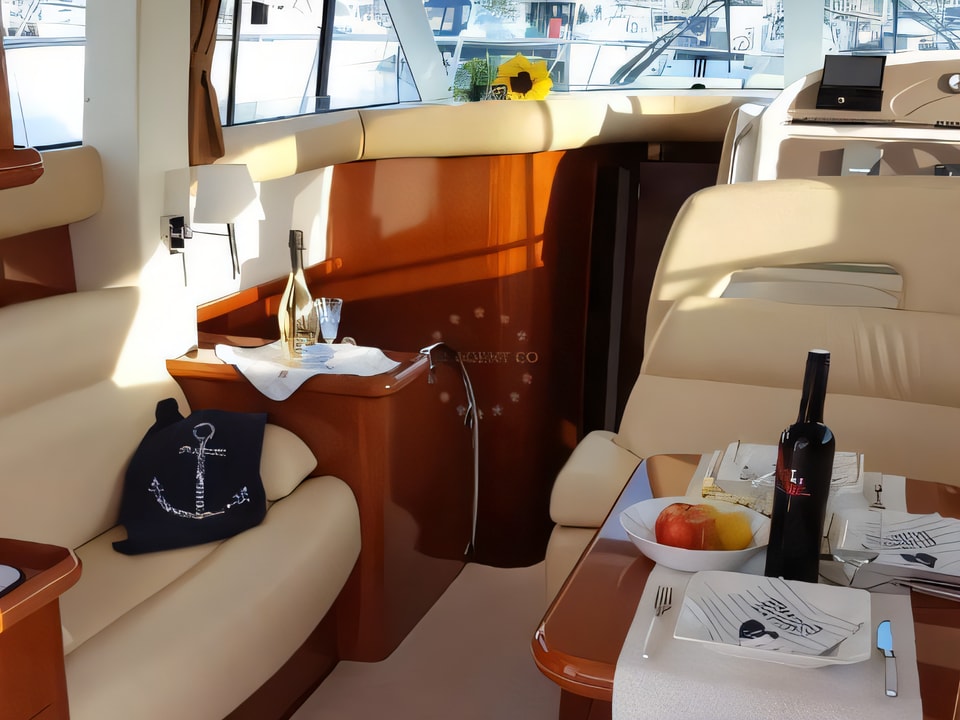 Interior of Prestige 36 Fly motor boat with 2 cabins Croatia yacht charter