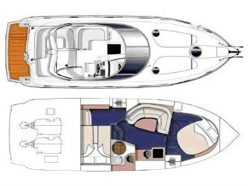 Cranchi Zaffiro 36 yacht layout 2 cabins Croatia charter