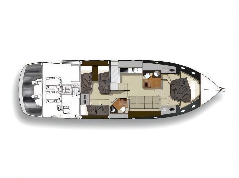 Layout of Cranchi M44 HT motoryacht with 2 cabins Croatia yacht charter