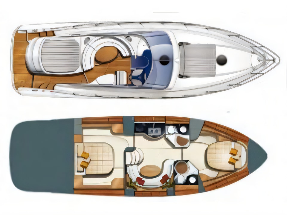Layout of Atlantis 47 motor boat with 4 cabins Croatia yacht charter