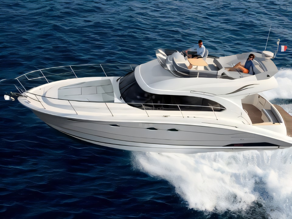 Exterior overview of Antares 42 motor boat for charter from Krk Marina Punat in the Istria / Kvarner sailing area Croatia