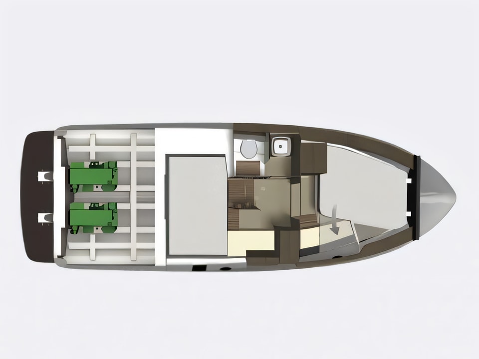 Layout of Grandezza 34 OC motor boat with 2 cabins Croatia yacht charter