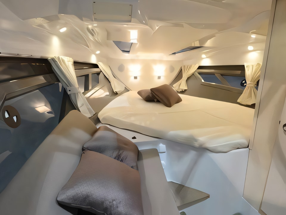Interior of Finnmaster T8 motor boat with 2 cabins Croatia yacht charter