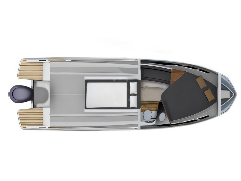 Layout of Finnmaster T8 motor boat with 2 cabins Croatia yacht charter