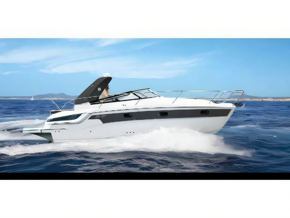 Exterior overview of Bavaria S32 Open motor boat for charter from SCT Marina Trogir in the Split sailing area Croatia