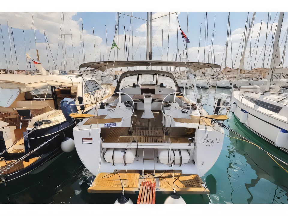 Exterior overview of Elan 494 Impression sail boat for charter from Pirovac in the Sibenik sailing area Croatia