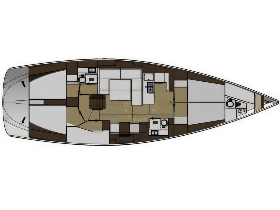 Layout of Elan 494 Impression sail boat with 5 cabins Croatia yacht charter