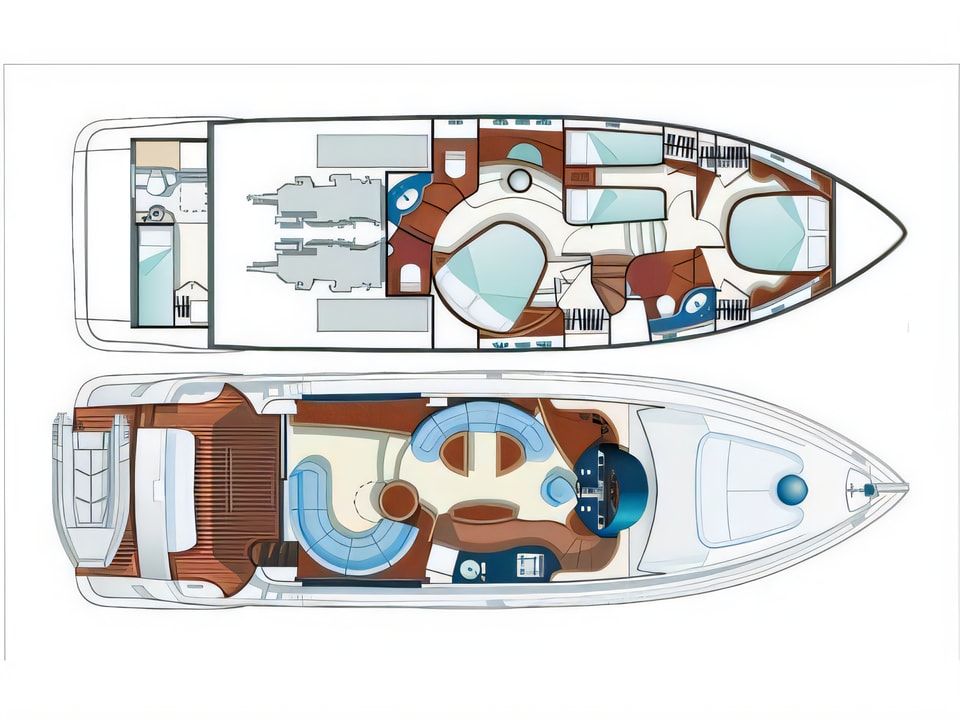 Layout of Azimut 55 Evolution motoryacht with 3 cabins Croatia yacht charter