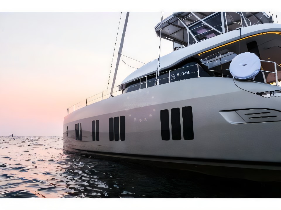 Exterior overview of Sunreef 50 catamaran for charter from Kastela Gomilica Marina in the Split sailing area Croatia