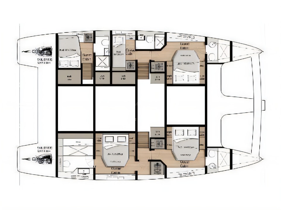 Layout of Sunreef 50 catamaran with 4 cabins Croatia yacht charter