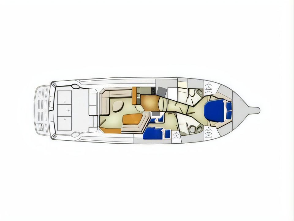 Layout of Riviera 42 motoryacht with 2 cabins Croatia yacht charter