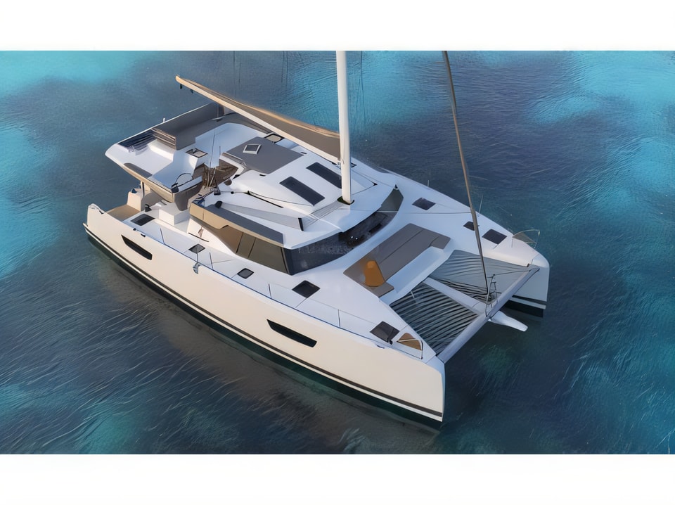 Exterior overview of Elba 45 Quatour catamaran for charter from Seget Donji Marina Baotic in the Split sailing area Croatia