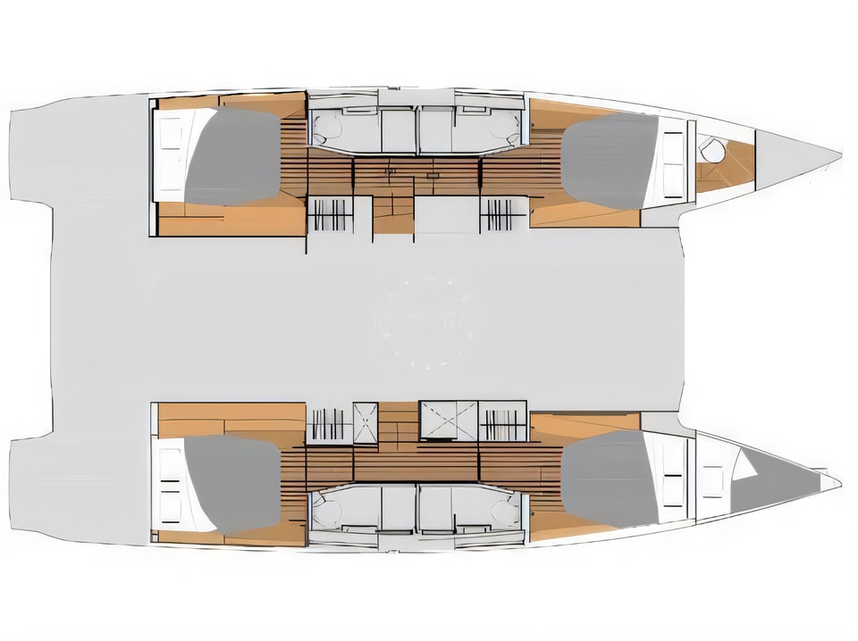 Layout of Elba 45 Quatour catamaran with 4 cabins Croatia yacht charter