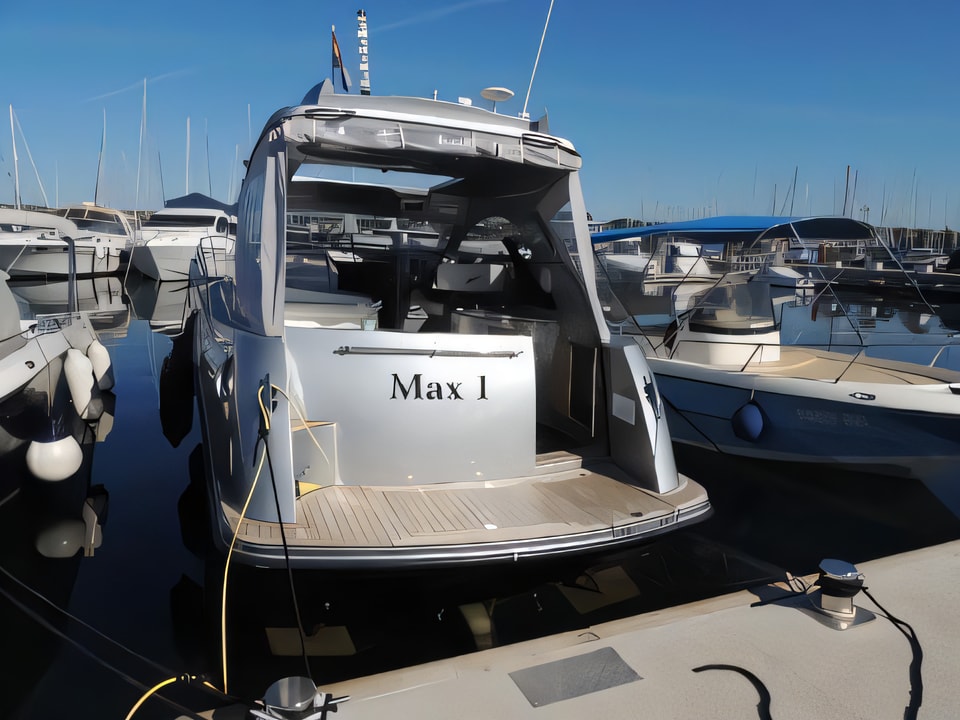 Exterior overview of Mirakul 30 motor boat for charter from Biograd Kornati in the Zadar sailing area Croatia