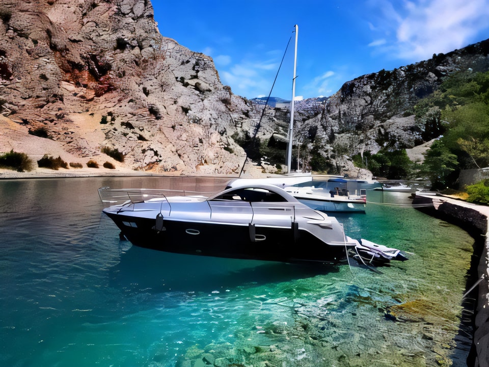 Exterior overview of Mirakul 30 motor boat for charter from Biograd Kornati in the Zadar sailing area Croatia
