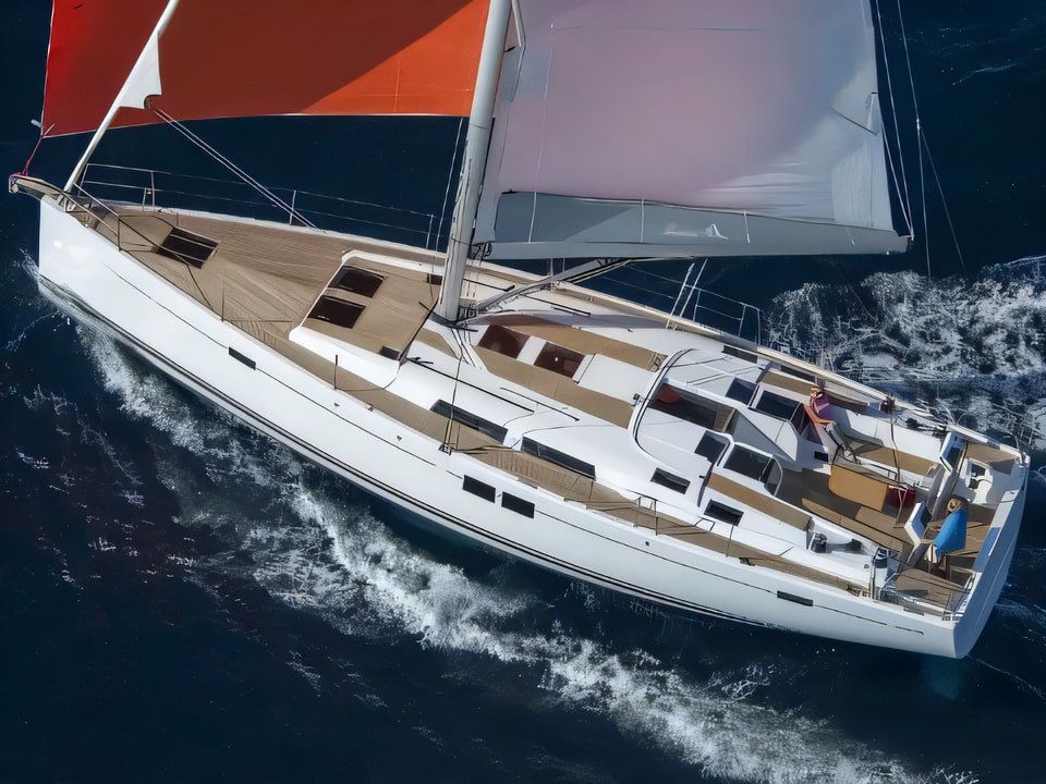 Exterior overview of Hanse 505 sail boat for charter from Seget Donji Marina Baotic in the Split sailing area Croatia
