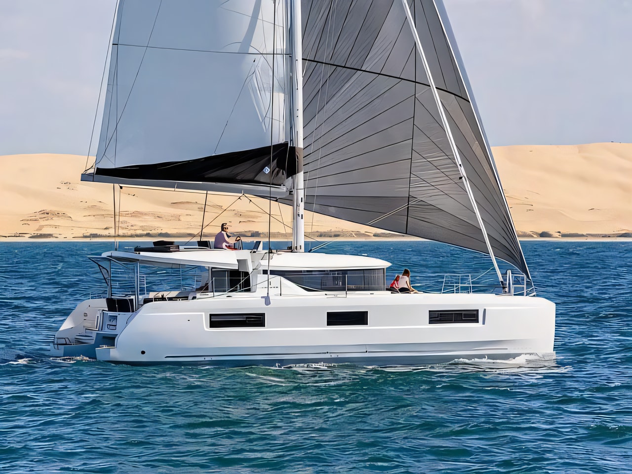 Exterior overview of Lagoon 46 catamaran for charter from Kastela Gomilica Marina in the Split sailing area Croatia