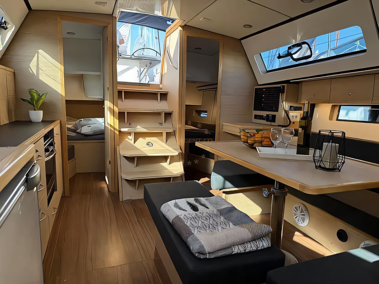 Layout of D&D Kufner 38 sail boat with 3 cabins Croatia yacht charter