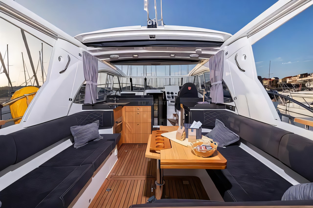 Layout of Marex 360 CC motor boat with 2 cabins Croatia yacht charter