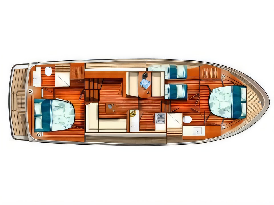 Layout of Linssen GS 40.0 AC motor boat with 3 cabins Croatia yacht charter
