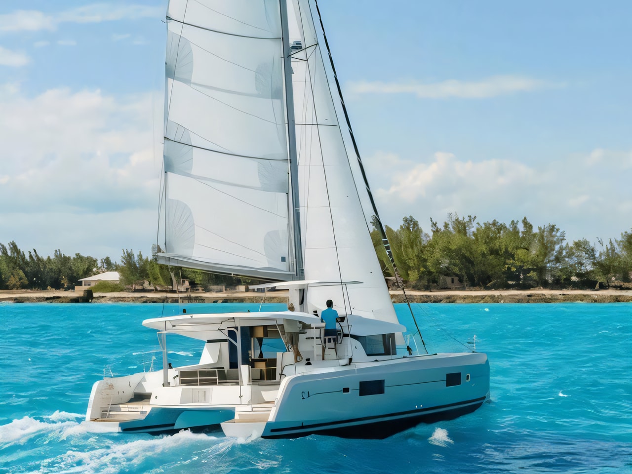 Exterior overview of Lagoon 42 catamaran for charter from Seget Donji Marina Baotic in the Split sailing area Croatia