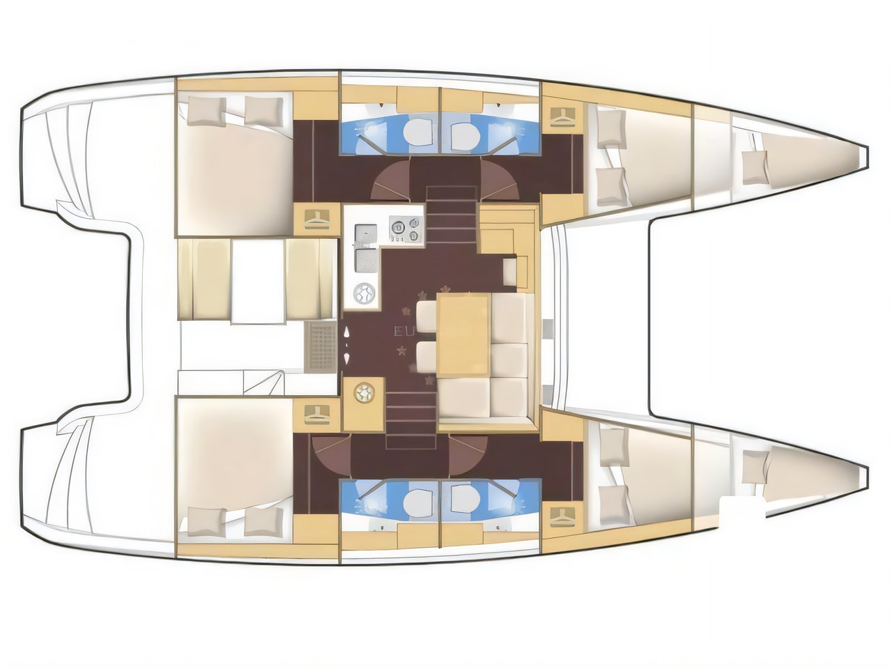 Interior of Lagoon 40 catamaran with 6 cabins Croatia yacht charter