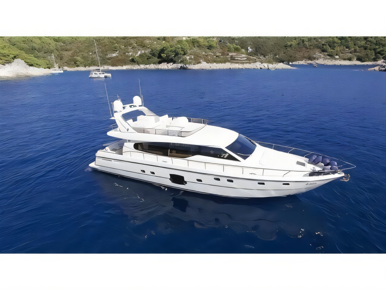 Exterior overview of Ferretti 630 motoryacht for charter from Trogir ACI Marina in the Split sailing area Croatia