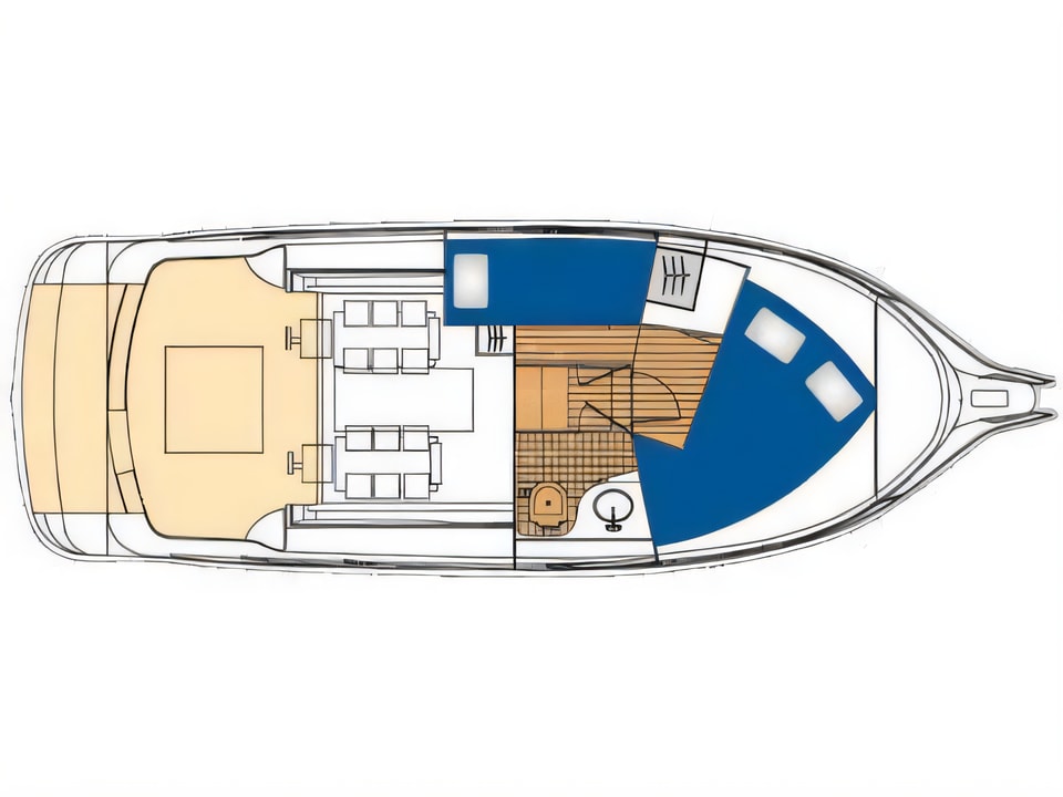 Layout of Vektor 950 motor boat with 2 cabins Croatia yacht charter