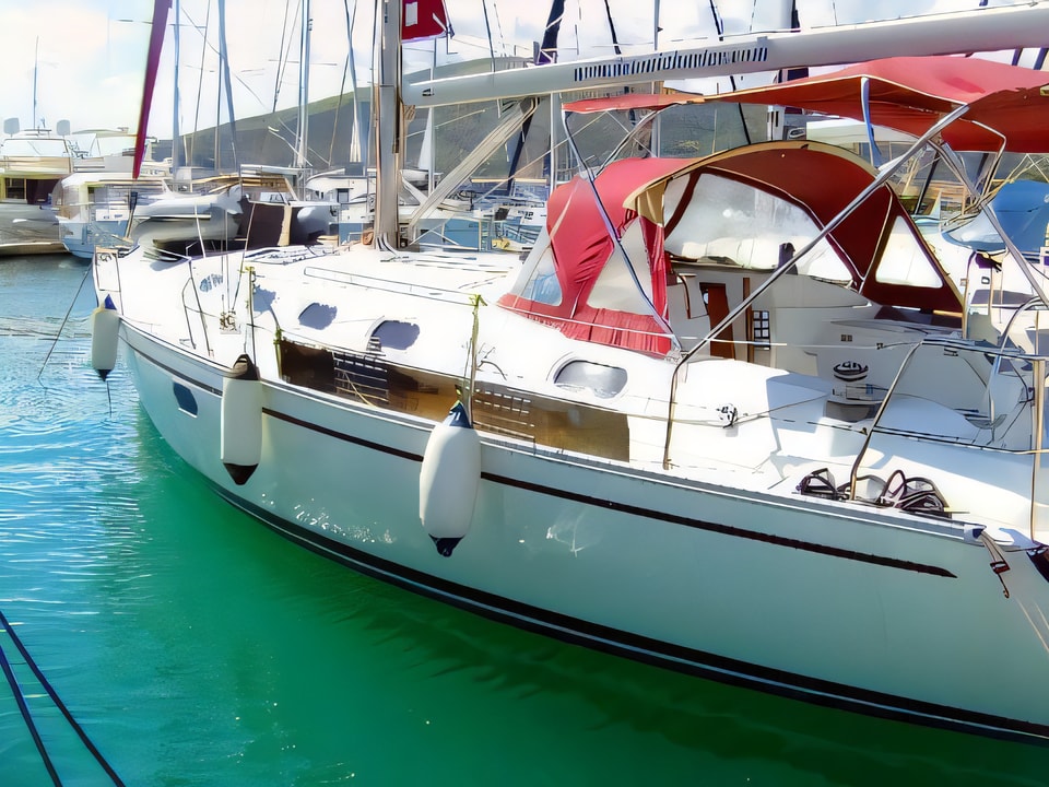 Exterior overview of Gib Sea 43 sail boat for charter from Trogir ACI Marina in the Split sailing area Croatia